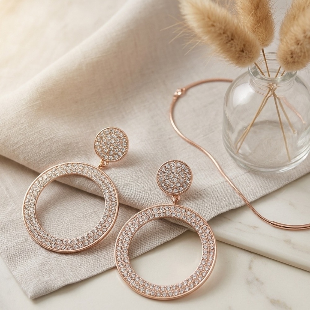 Plunder Gold Crystal Open Circle Drop Earrings
